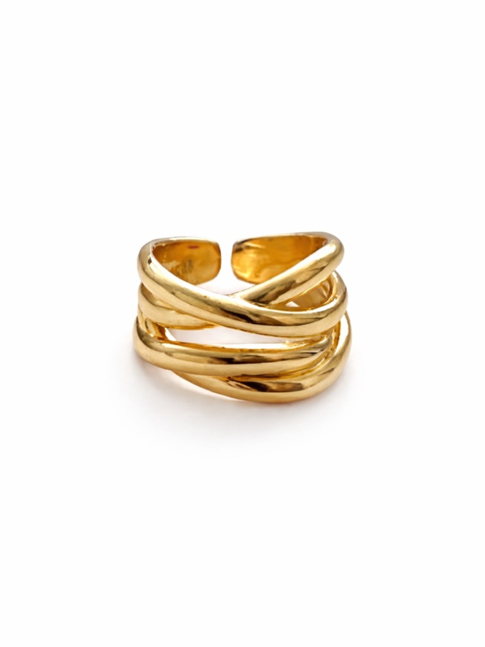 S925 Gold Multi-Band Crossover Open Ring